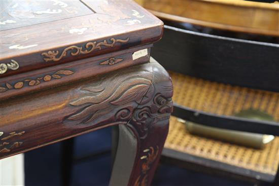 A Chinese carved and inlaid hardwood altar table, W.4ft 3in. D.2ft 5in. H.2ft 9in.